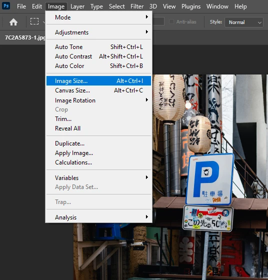 image size in Photoshop
